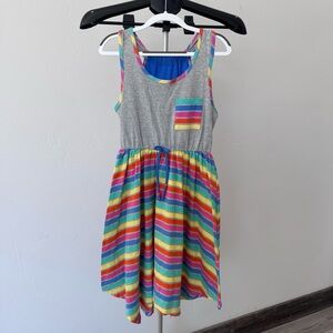 Jona Michelle Dress, Girl Size 10, Grey Rainbow Stripe, Halter Knit Sundress